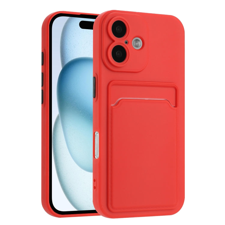 For iPhone 16 Skin Feel Card Contrast Color Button TPU Phone Case(Red) by buy2fix