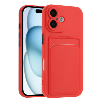 For iPhone 16 Skin Feel Card Contrast Color Button TPU Phone Case(Red) by buy2fix