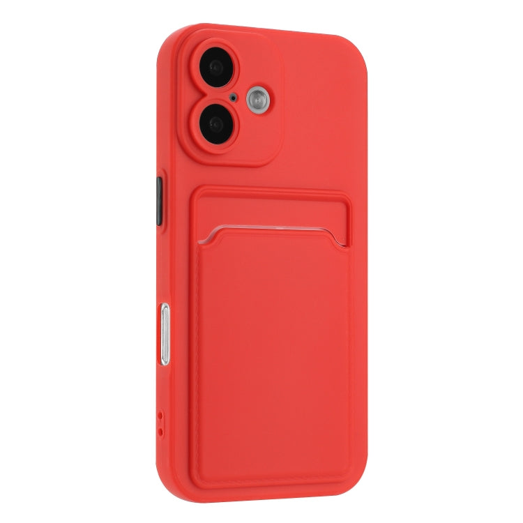 For iPhone 16 Skin Feel Card Contrast Color Button TPU Phone Case(Red) by buy2fix