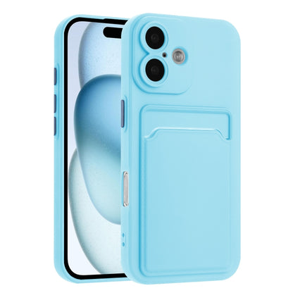 For iPhone 16 Skin Feel Card Contrast Color Button TPU Phone Case(Sky Blue) by buy2fix