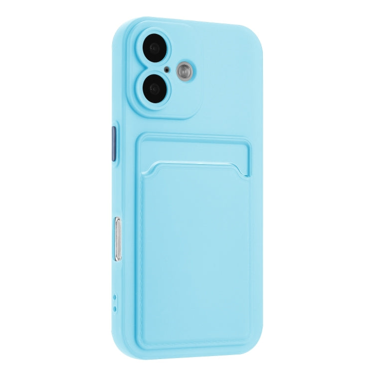 For iPhone 16 Skin Feel Card Contrast Color Button TPU Phone Case(Sky Blue) by buy2fix