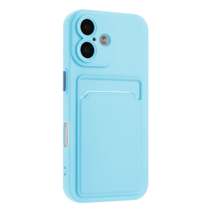 For iPhone 16 Skin Feel Card Contrast Color Button TPU Phone Case(Sky Blue) by buy2fix