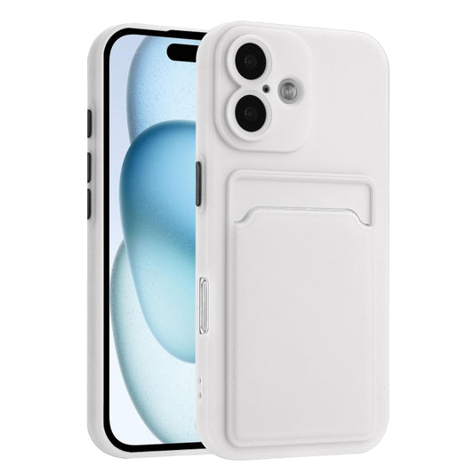 For iPhone 16 Skin Feel Card Contrast Color Button TPU Phone Case(White) - iPhone 16 Cases by buy2fix | Online Shopping UK | buy2fix