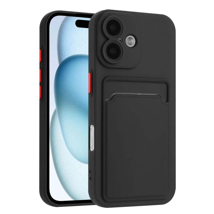 For iPhone 16 Skin Feel Card Contrast Color Button TPU Phone Case(Black) by buy2fix