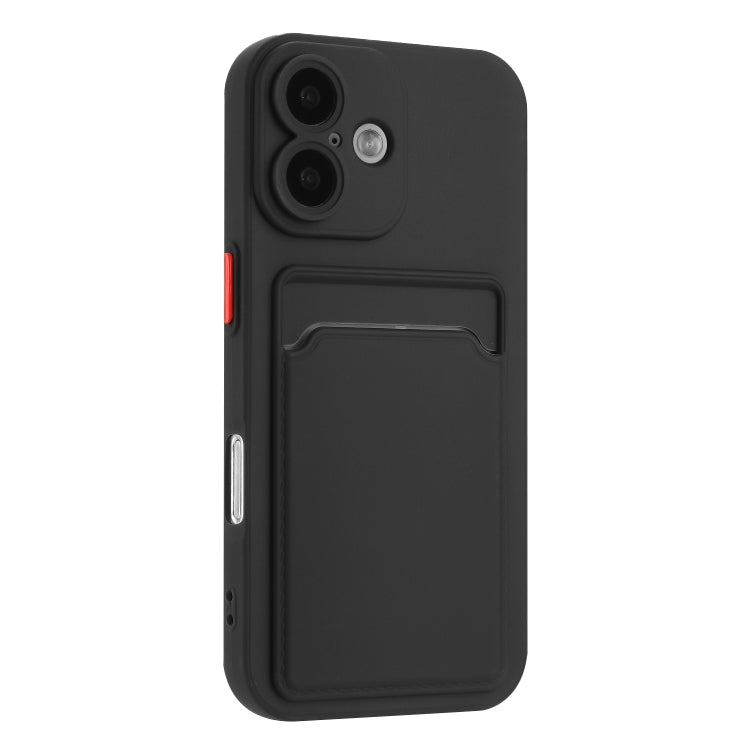 For iPhone 16 Skin Feel Card Contrast Color Button TPU Phone Case(Black) by buy2fix