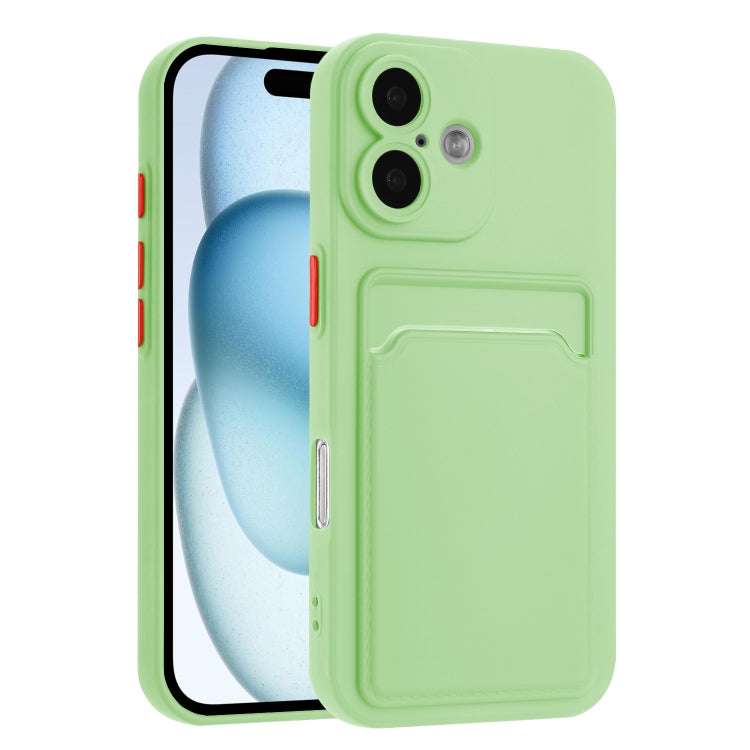 For iPhone 16 Plus Skin Feel Card Contrast Color Button TPU Phone Case(Light Green) by buy2fix