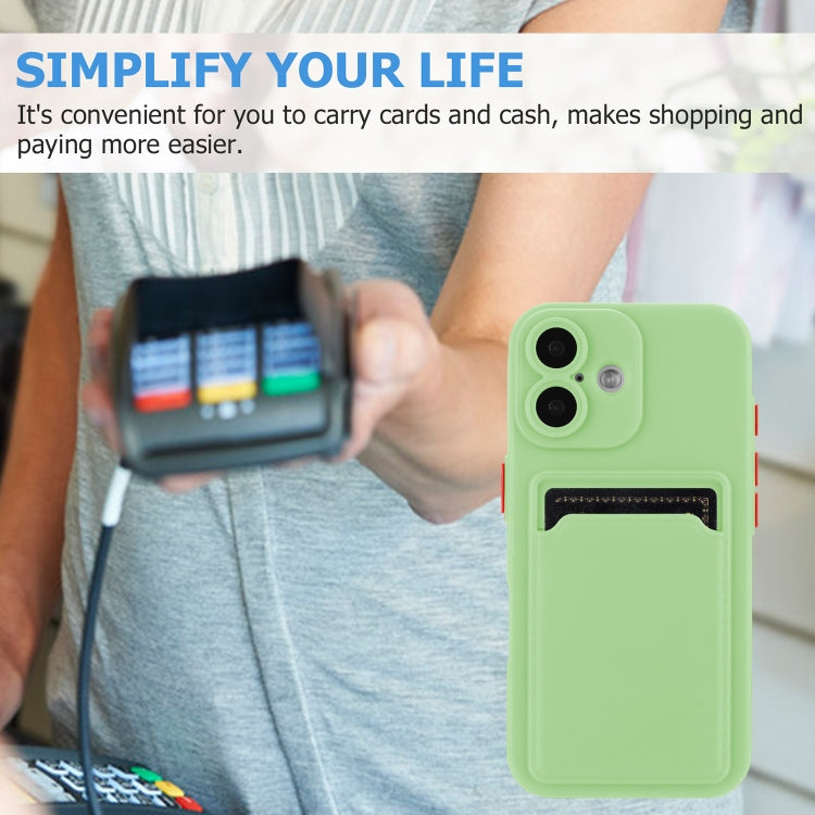 For iPhone 16 Plus Skin Feel Card Contrast Color Button TPU Phone Case(Light Green) by buy2fix