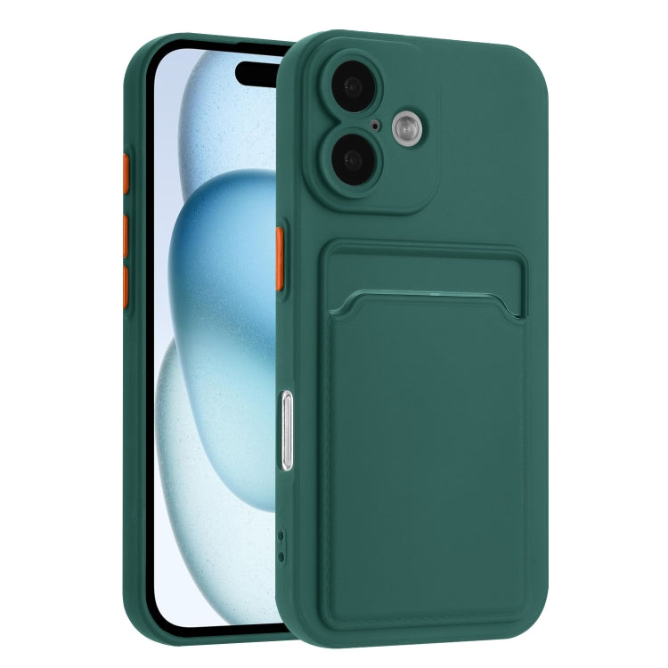 For iPhone 16 Plus Skin Feel Card Contrast Color Button TPU Phone Case(Dark Green) by buy2fix