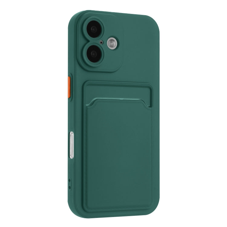 For iPhone 16 Plus Skin Feel Card Contrast Color Button TPU Phone Case(Dark Green) by buy2fix
