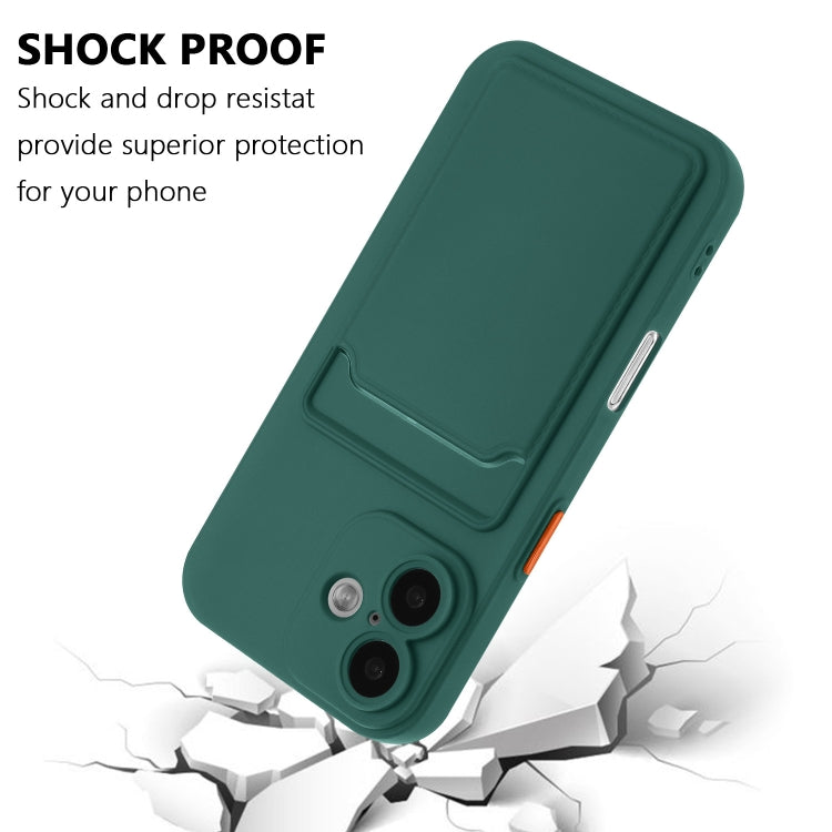 For iPhone 16 Plus Skin Feel Card Contrast Color Button TPU Phone Case(Dark Green) by buy2fix