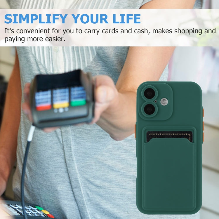 For iPhone 16 Plus Skin Feel Card Contrast Color Button TPU Phone Case(Dark Green) by buy2fix