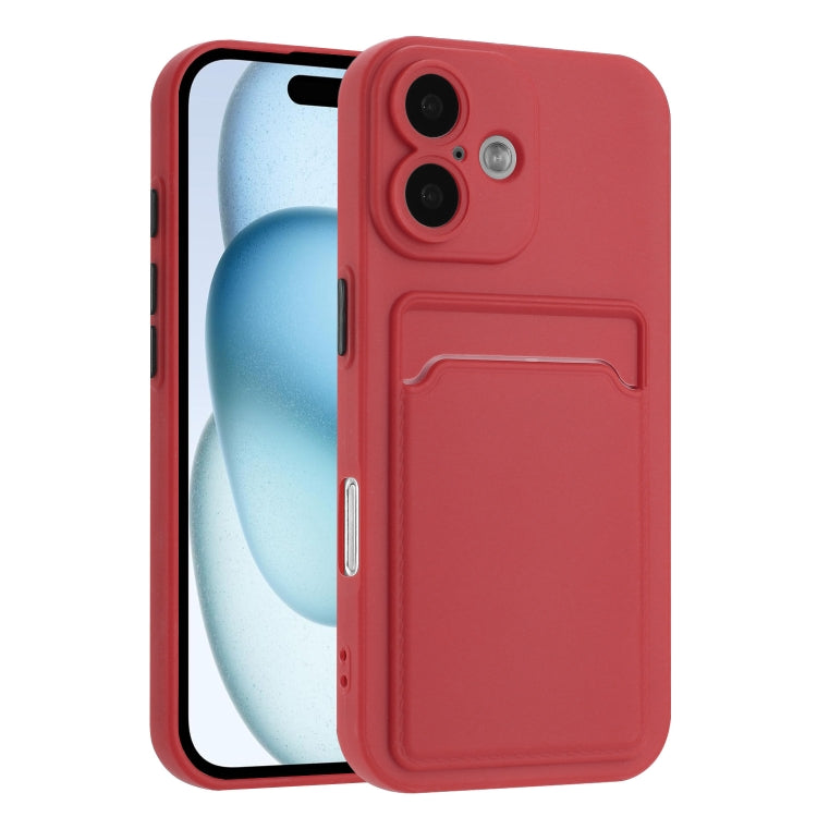 For iPhone 16 Plus Skin Feel Card Contrast Color Button TPU Phone Case(Rose Red) by buy2fix