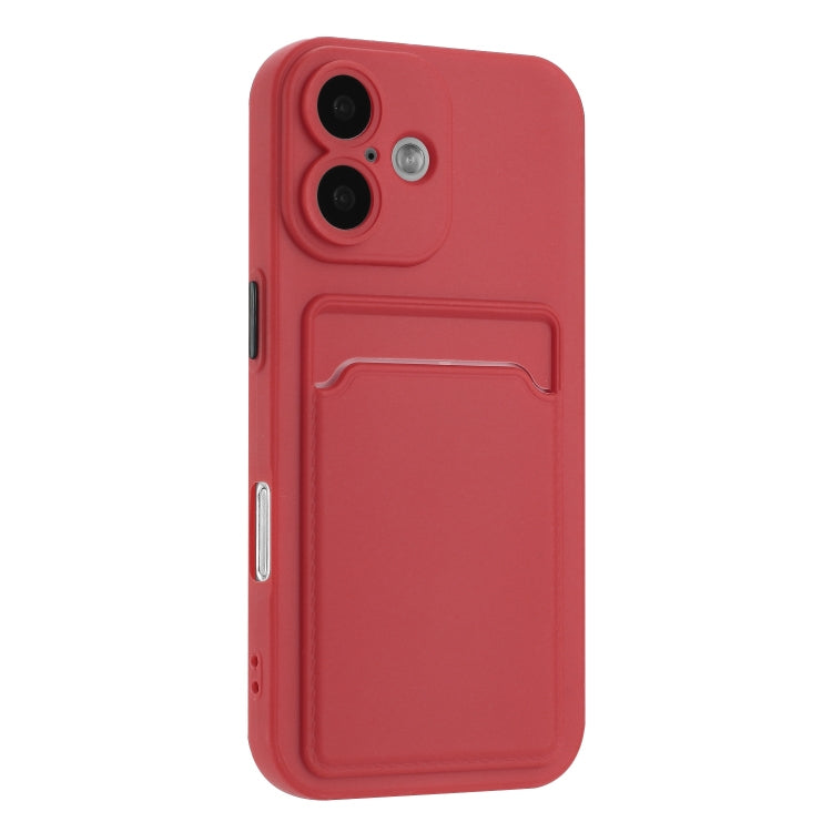For iPhone 16 Plus Skin Feel Card Contrast Color Button TPU Phone Case(Rose Red) by buy2fix