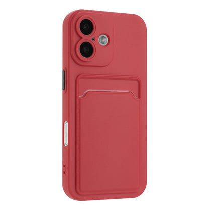For iPhone 16 Plus Skin Feel Card Contrast Color Button TPU Phone Case(Rose Red) by buy2fix