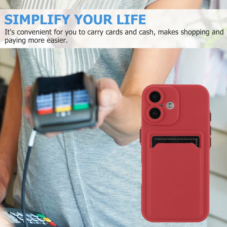 For iPhone 16 Plus Skin Feel Card Contrast Color Button TPU Phone Case(Rose Red) by buy2fix