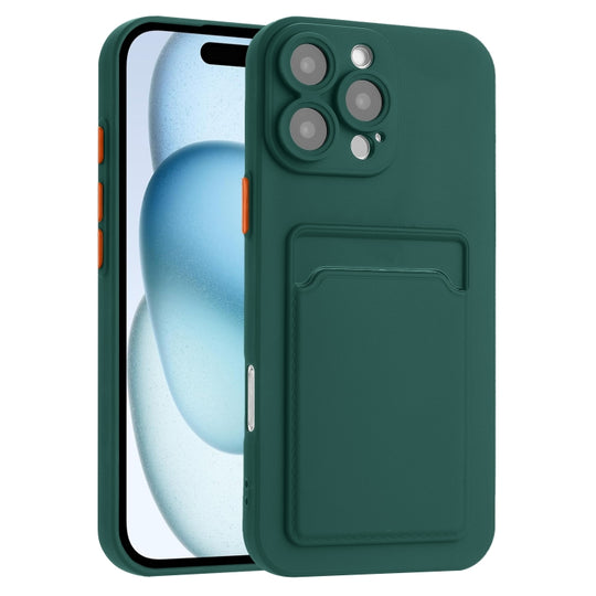 For iPhone 16 Pro Max Skin Feel Card Contrast Color Button TPU Phone Case(Dark Green)