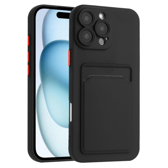 For iPhone 16 Pro Max Skin Feel Card Contrast Color Button TPU Phone Case(Black)
