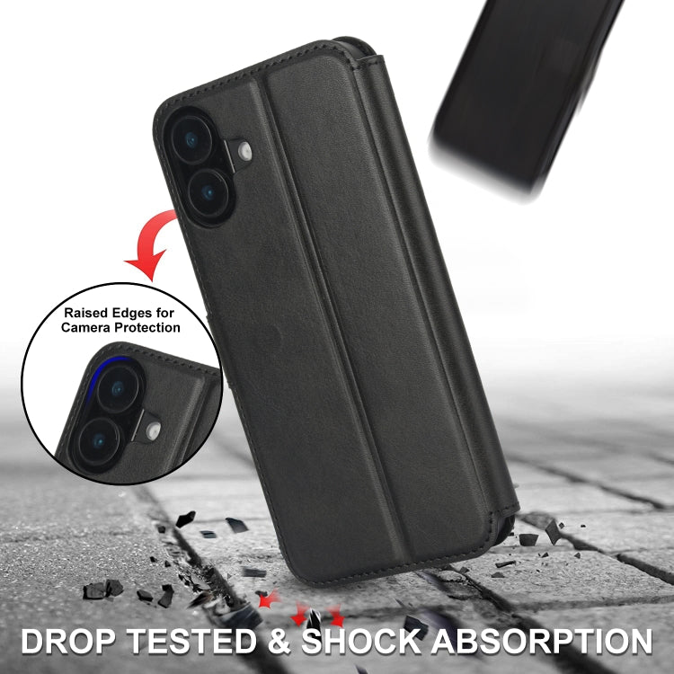 For iPhone 16 Plus Shockproof PU + TPU Leather Phone Case(Black) - iPhone 16 Plus Cases by buy2fix | Online Shopping UK | buy2fix