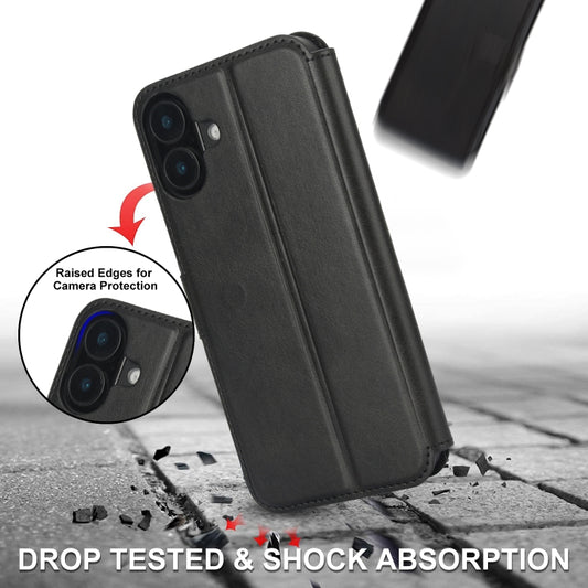 For iPhone 16 Plus Shockproof PU + TPU Leather Phone Case(Black) by buy2fix