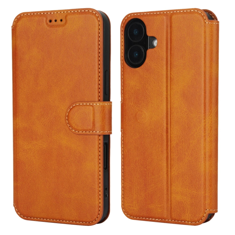 For iPhone 16 Plus Shockproof PU + TPU Leather Phone Case(Light Brown) - iPhone 16 Plus Cases by buy2fix | Online Shopping UK | buy2fix