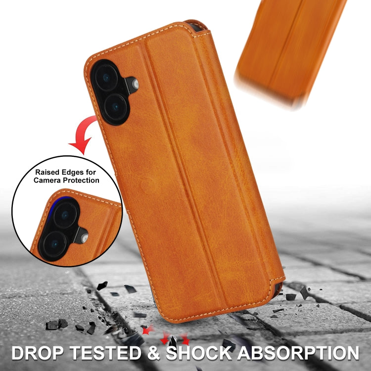 For iPhone 16 Plus Shockproof PU + TPU Leather Phone Case(Light Brown) - iPhone 16 Plus Cases by buy2fix | Online Shopping UK | buy2fix