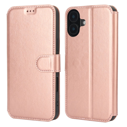 For iPhone 16 Plus Shockproof PU + TPU Leather Phone Case(Rose Gold) by buy2fix