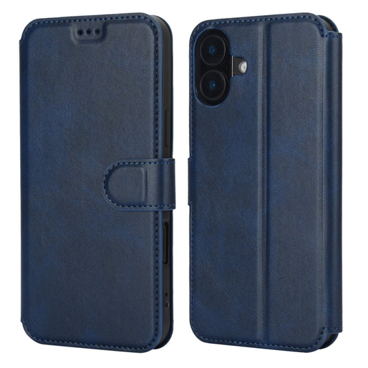 For iPhone 16 Plus Shockproof PU + TPU Leather Phone Case(Blue) by buy2fix
