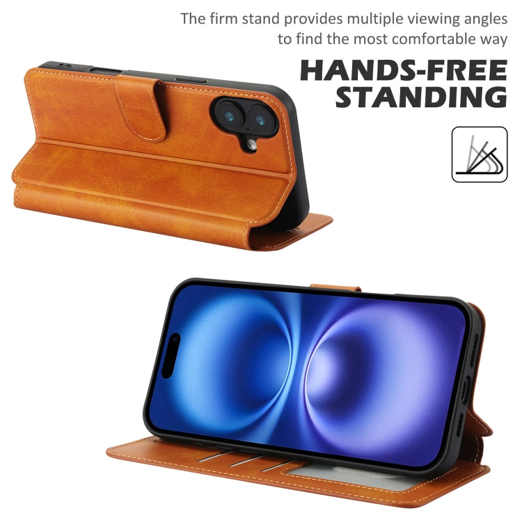 For iPhone 16 Shockproof PU + TPU Leather Phone Case(Light Brown) by buy2fix