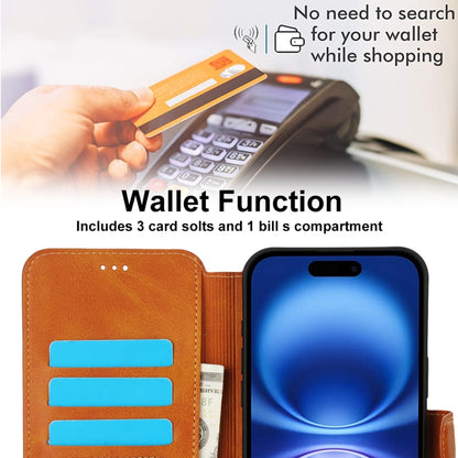 For iPhone 16 Shockproof PU + TPU Leather Phone Case(Light Brown) by buy2fix