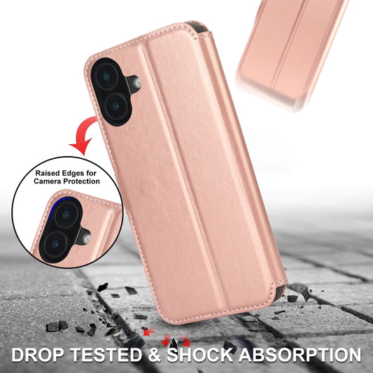 For iPhone 16 Shockproof PU + TPU Leather Phone Case(Rose Gold) by buy2fix