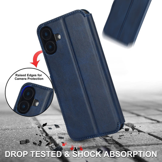 For iPhone 16 Shockproof PU + TPU Leather Phone Case(Blue) by buy2fix