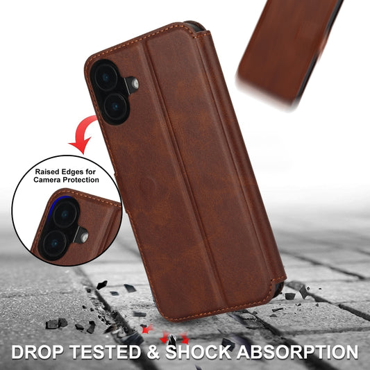 For iPhone 16 Shockproof PU + TPU Leather Phone Case(Brown) by buy2fix