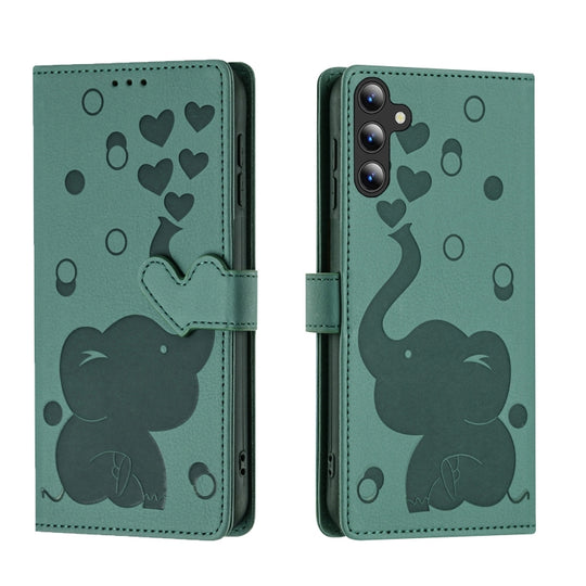 For Samsung Galaxy A35 5G Cartoon Elephant Embossed Leather Phone Case(Green)