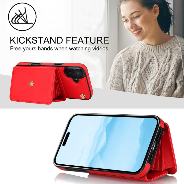 For iPhone 16 Plus RFID Card Slot Phone Case with Long Lanyard(Red) by buy2fix