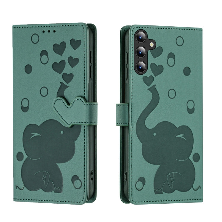 For Samsung Galaxy S25 5G Cartoon Elephant Embossed Leather Phone Case(Green) - Galaxy S25 5G Cases by buy2fix | Online Shopping UK | buy2fix