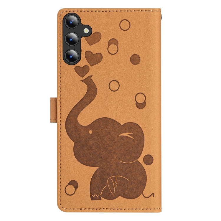 For Samsung Galaxy S25+ 5G Cartoon Elephant Embossed Leather Phone Case(Yellow) by buy2fix