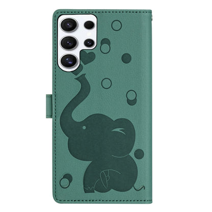 For Samsung Galaxy S25 Ultra 5G Cartoon Elephant Embossed Leather Phone Case(Green) - Galaxy S25 Ultra 5G Cases by buy2fix | Online Shopping UK | buy2fix