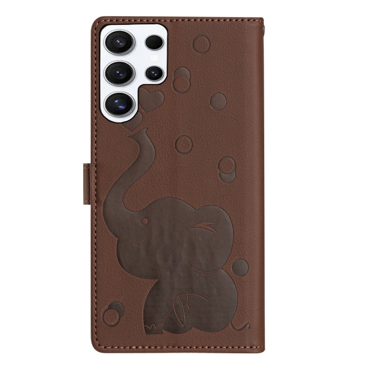 For Samsung Galaxy S25 Ultra 5G Cartoon Elephant Embossed Leather Phone Case(Brown) - Galaxy S25 Ultra 5G Cases by buy2fix | Online Shopping UK | buy2fix