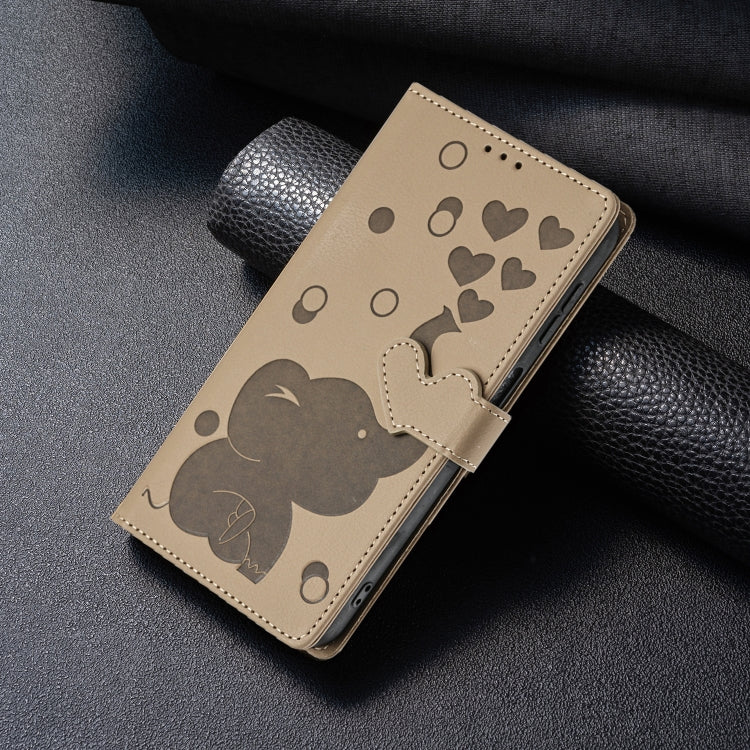 For Samsung Galaxy S25 Ultra 5G Cartoon Elephant Embossed Leather Phone Case(Khaki) by buy2fix