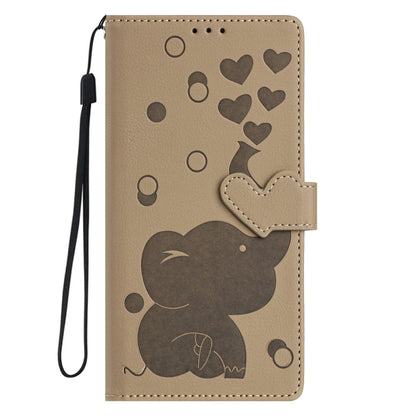 For Samsung Galaxy S25 Ultra 5G Cartoon Elephant Embossed Leather Phone Case(Khaki) by buy2fix