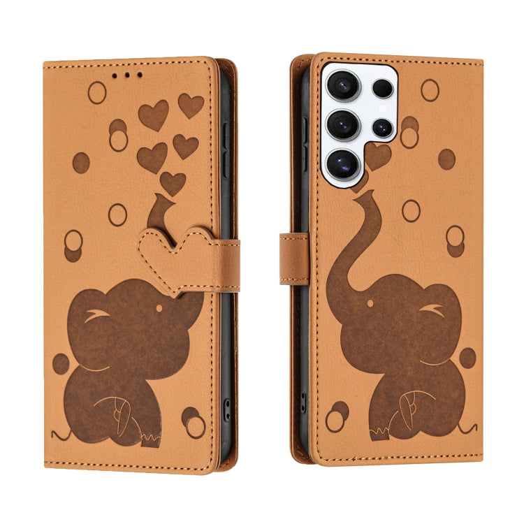 For Samsung Galaxy S25 Ultra 5G Cartoon Elephant Embossed Leather Phone Case(Yellow) - Galaxy S25 Ultra 5G Cases by buy2fix | Online Shopping UK | buy2fix