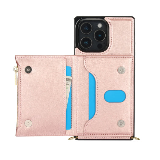 For iPhone 16 Pro Max Square Zipper Wallet Bag TPU+PU Back Cover Case(Rose Gold) by buy2fix