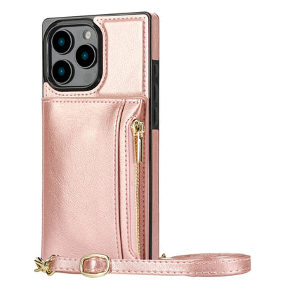 For iPhone 16 Pro Square Zipper Wallet Bag TPU+PU Back Cover Case(Rose Gold) - iPhone 16 Pro Cases by buy2fix | Online Shopping UK | buy2fix