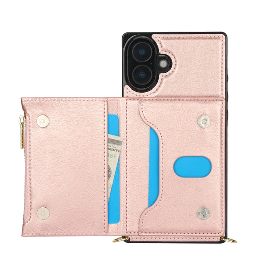 For iPhone 16 Plus Square Zipper Wallet Bag TPU+PU Back Cover Case(Rose Gold) by buy2fix