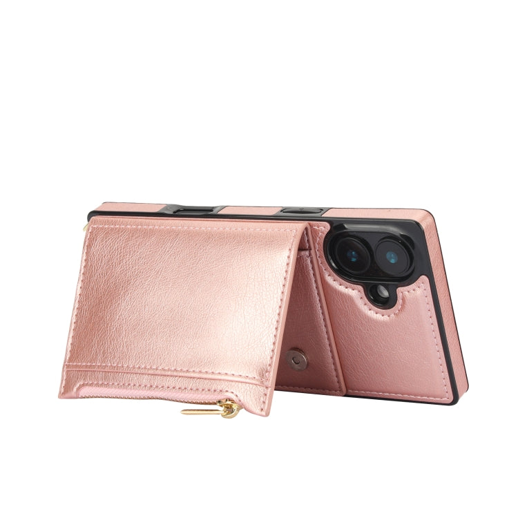 For iPhone 16 Plus Square Zipper Wallet Bag TPU+PU Back Cover Case(Rose Gold) by buy2fix