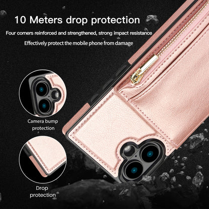 For iPhone 16 Plus Square Zipper Wallet Bag TPU+PU Back Cover Case(Rose Gold) by buy2fix
