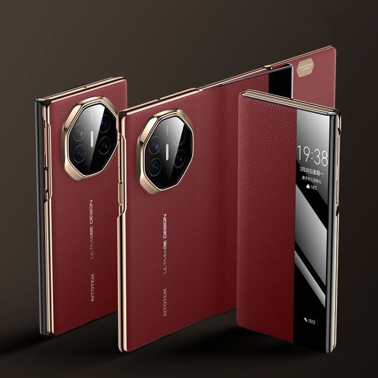 For Huawei Mate XT Ultimate Design View Window Genuine Leather Electroplating Phone Case(Red) - Huawei Cases by buy2fix | Online Shopping UK | buy2fix