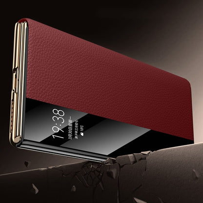 For Huawei Mate XT Ultimate Design View Window Genuine Leather Electroplating Phone Case(Red) - Huawei Cases by buy2fix | Online Shopping UK | buy2fix