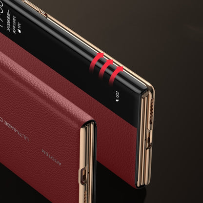 For Huawei Mate XT Ultimate Design View Window Genuine Leather Electroplating Phone Case(Black Gold) - Huawei Cases by buy2fix | Online Shopping UK | buy2fix