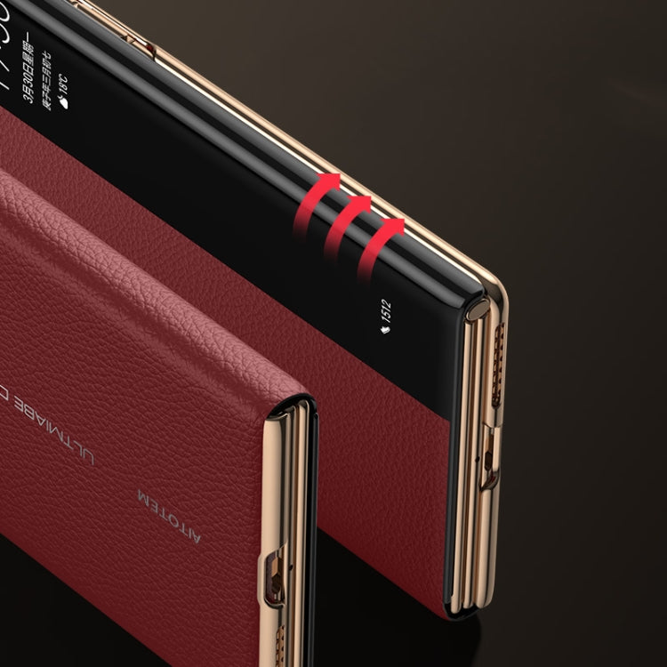For Huawei Mate XT Ultimate Design View Window Genuine Leather Electroplating Phone Case(Red) - Huawei Cases by buy2fix | Online Shopping UK | buy2fix